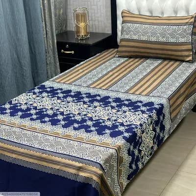 Blue Striped Cotton Bedsheet Set for Single Bed