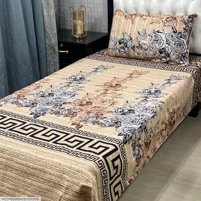 Bed Set Floral Greek Border Beige Brown