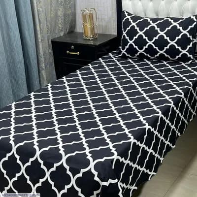 Black Printed Crystal Cotton Single Bedsheet Set