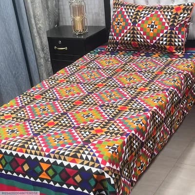 Single Bed Crystal Cotton Multicolor Printed Bedsheet Set