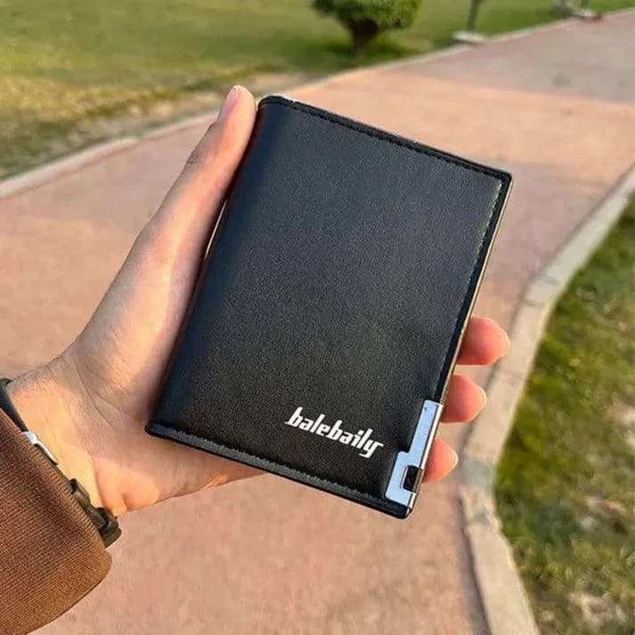 Men's Black Leather Tri-Fold Wallet 12x9x3cm - image 1