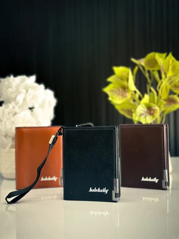 Men's Tri-Fold Leather Wallet Black Brown Zipper - image 1