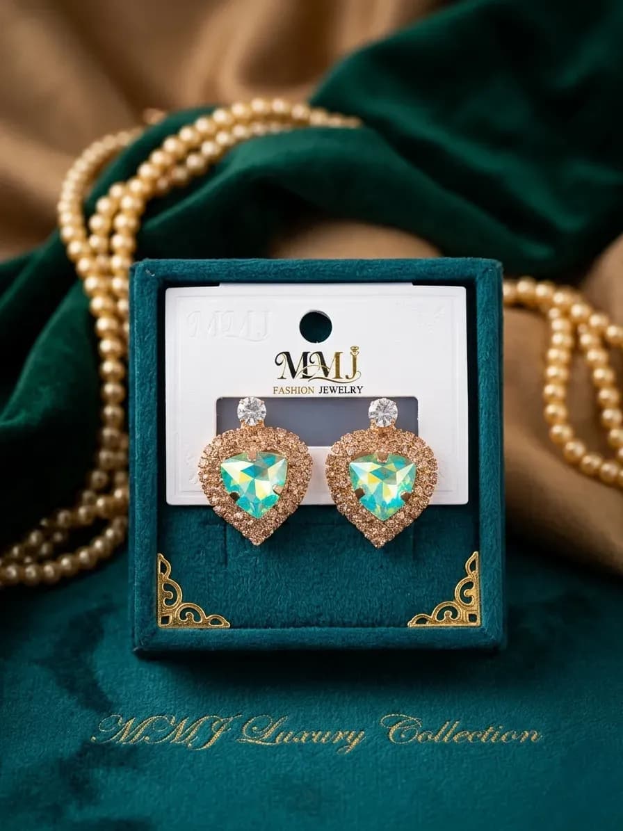 Heart Crystal Gold Plated Earrings 2 Pcs