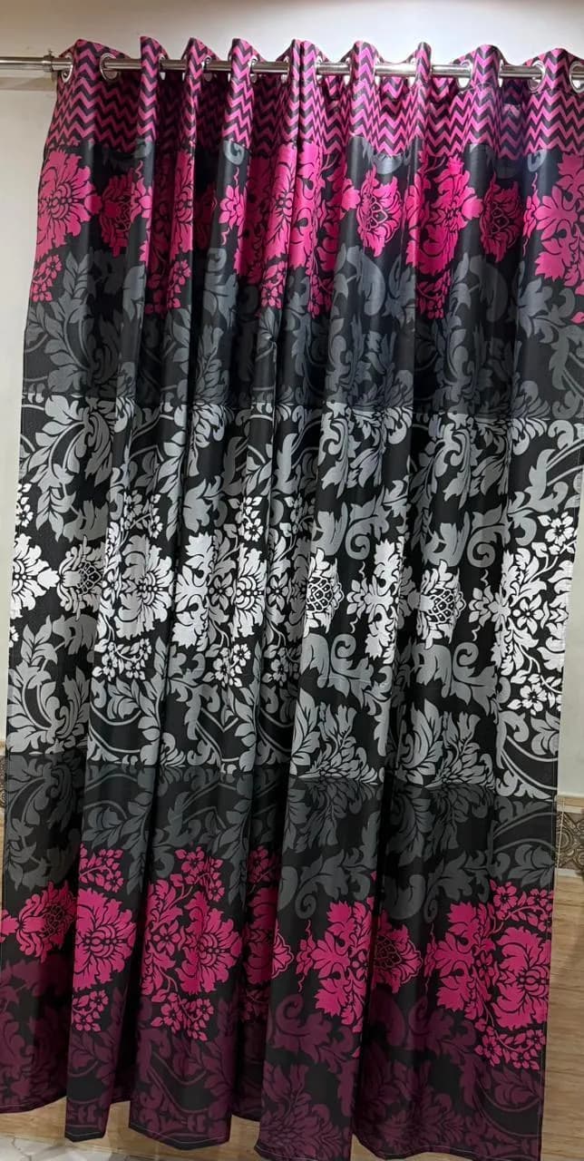 Black Printed Cotton Curtains 2 Pcs 100"