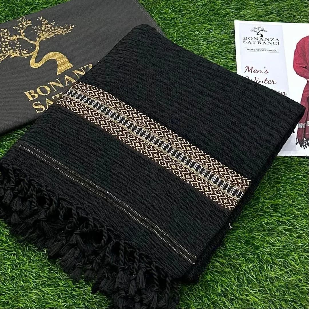 Men Velvet Shawl Black Geometric Winter Warm