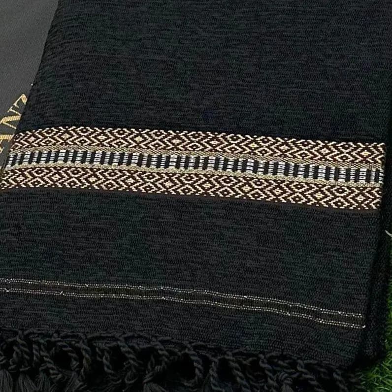 Men Velvet Shawl Black Geometric Winter Warm