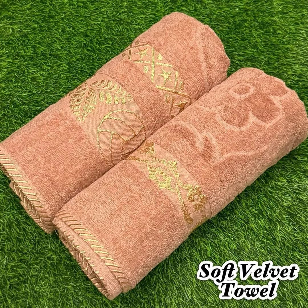 Peach Velvet Bath Towel Set 2 Pcs 54x27"
