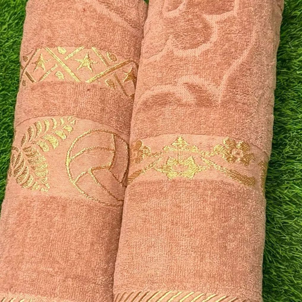 Peach Velvet Bath Towel Set 2 Pcs 54x27"
