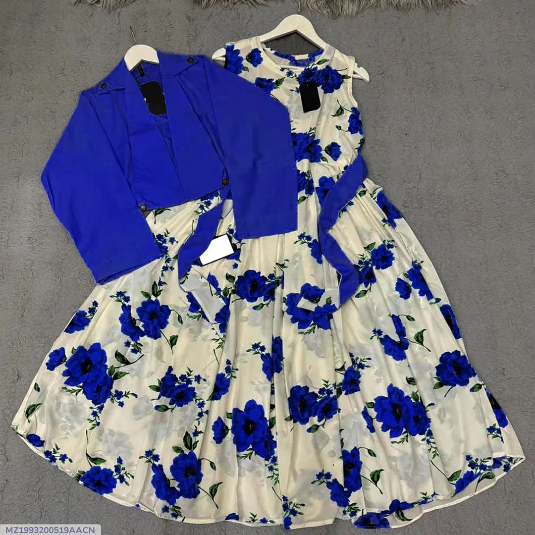 Blue Floral Maxi Dress with Button Koti & Cotton Sleeveless Maxi