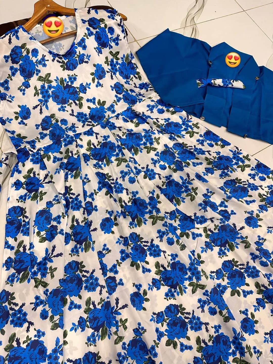Blue Floral Maxi Dress with Button Koti & Cotton Sleeveless Maxi