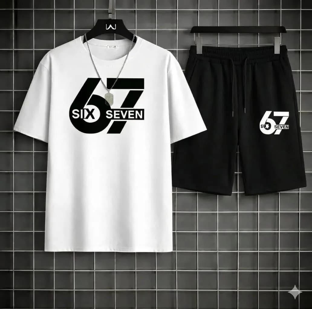2 Pcs Men's Polyester Printed T-Shirt & Shorts Tracksuit