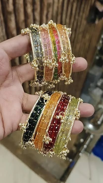 Multi Color Gemstone Kara Bangle Set for Women