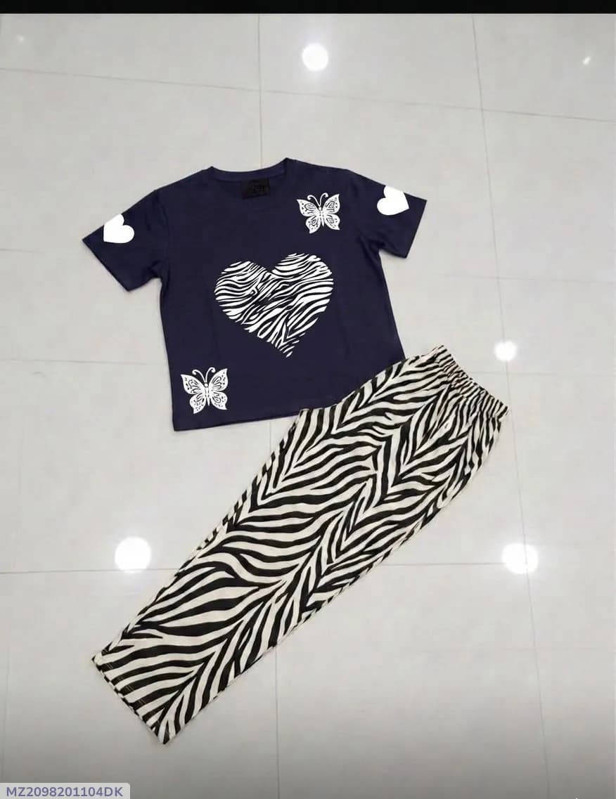 Women Butterfly Heart Print Night Suit Zebra Pants