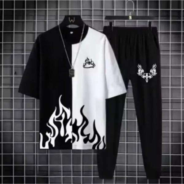 Black White Flame Track Suit 2Pc Summer Wear Pakistan