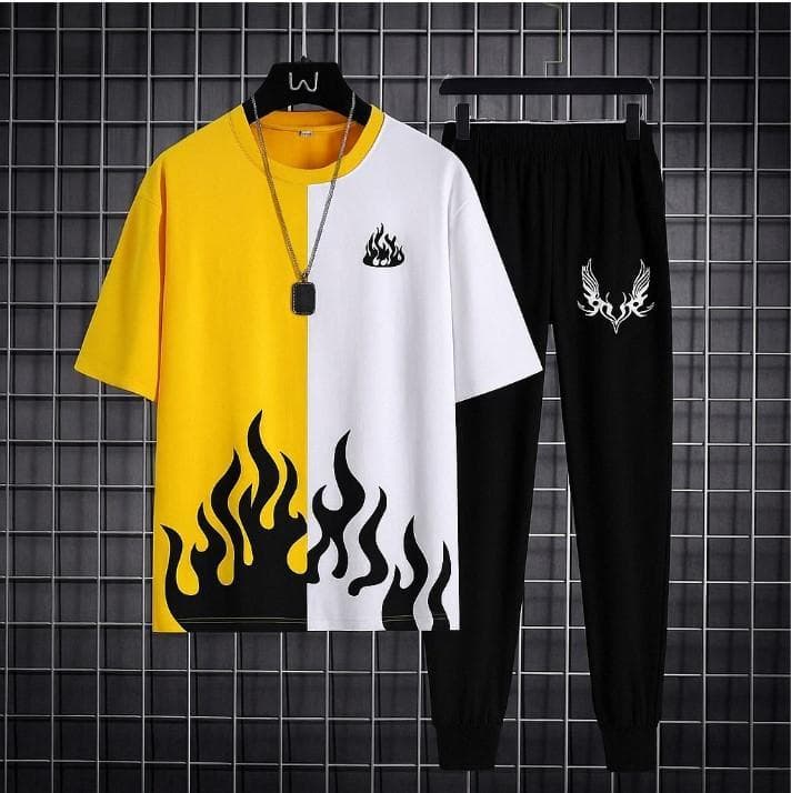 2-Piece Track Suit Yellow Flame Eid Summer Wear